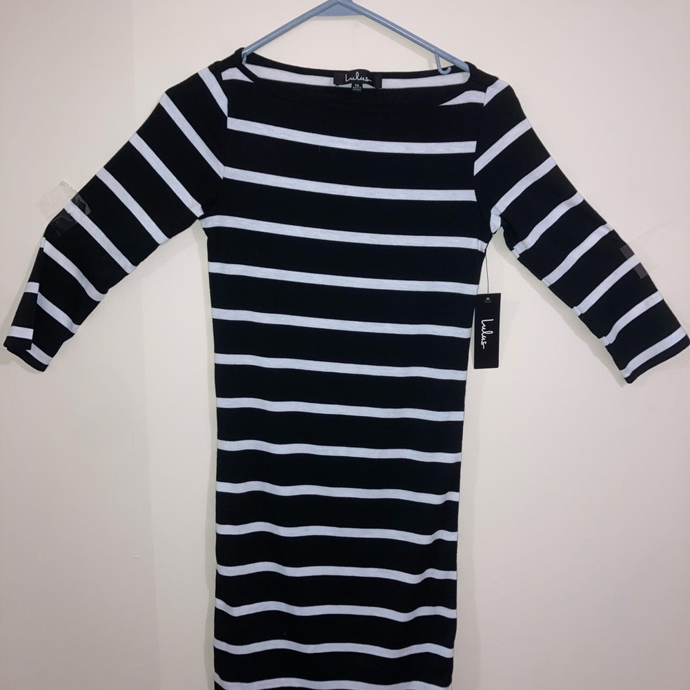 Lulus Black And White Striped Dress Size XS NWT